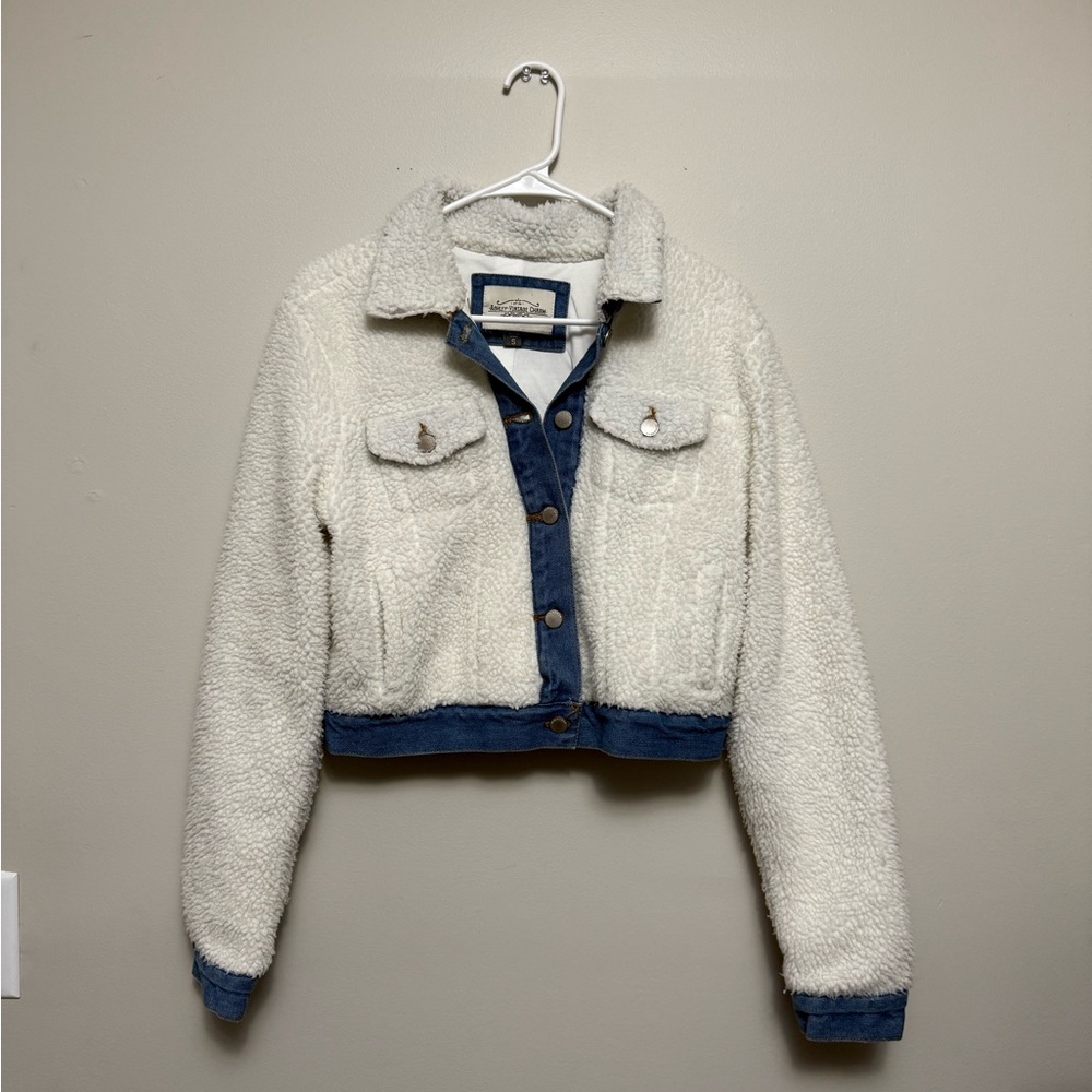 White and Blue Sherpa Denim Jacket